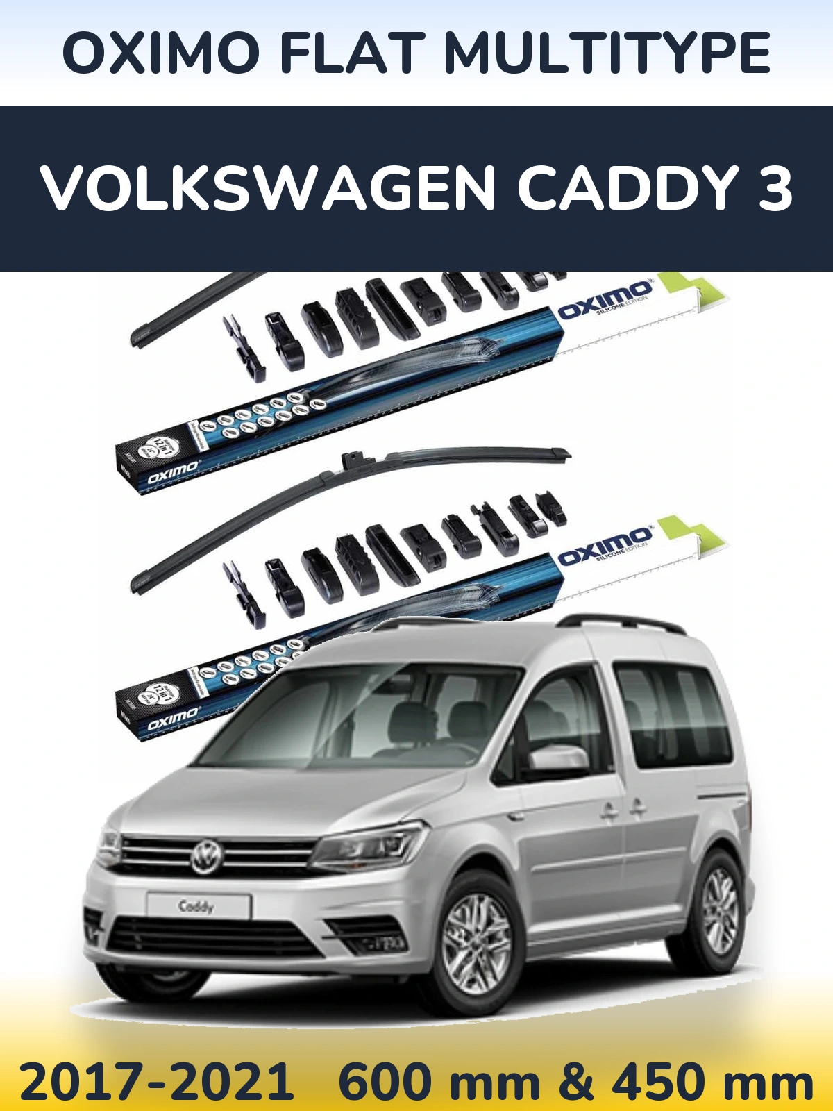 Front wiper blade set Oximo Flat MultiTypee 600 & 450 mm for Volkswagen Caddy 3 2017-2021