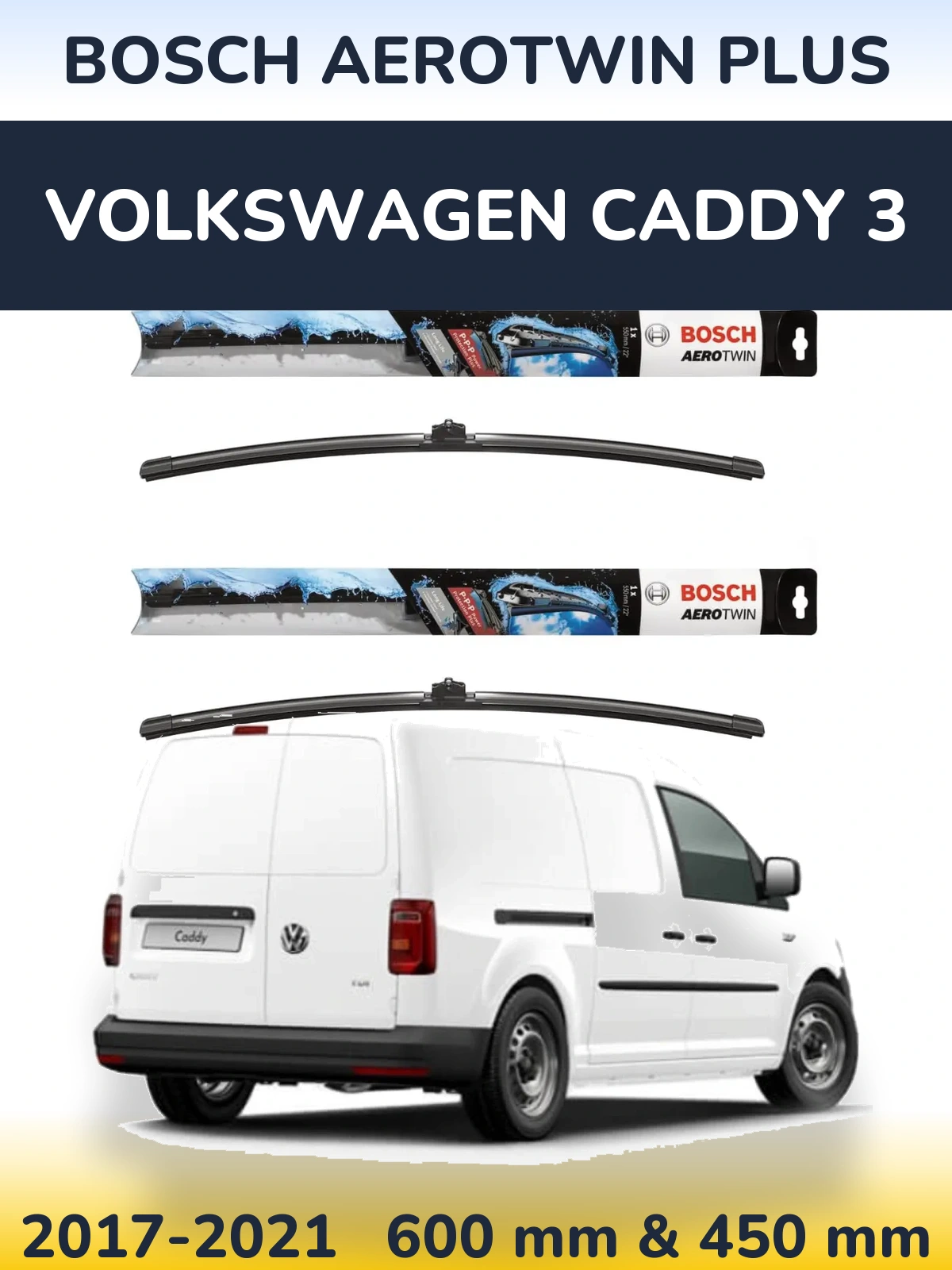 Комплект передних дворников BOSCH AeroTwin Plus 600 & 450 мм для Volkswagen Caddy 3 2017-2021