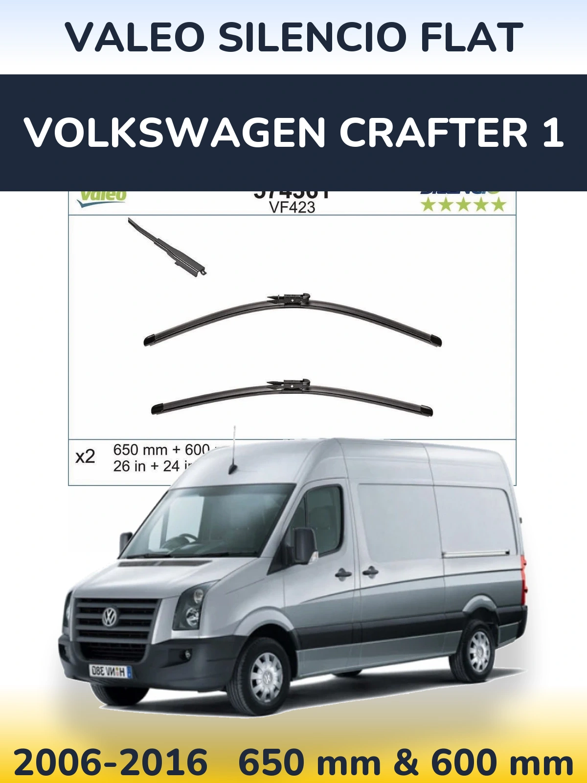 Komplet przednich wycieraczek Valeo Silencio Flat 650 & 600 mm do Volkswagen Crafter 1 2006-2016