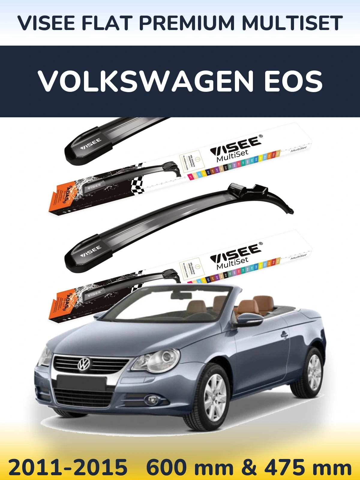 Komplet przednich wycieraczek VISEE FLAT PREMIUM MultiSet 600 & 475 mm do Volkswagen EOS 2011-2015
