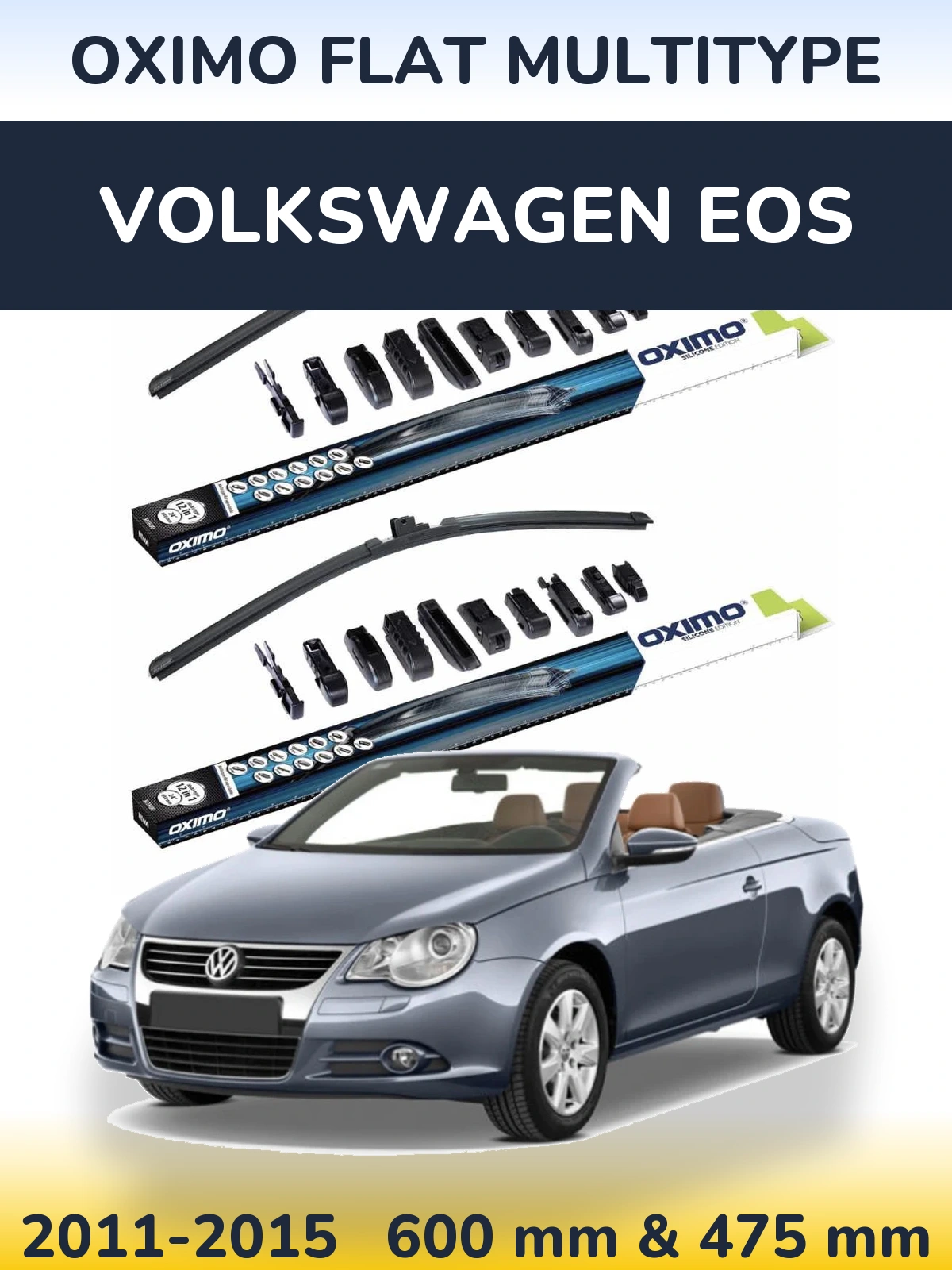 Комплект передних дворников Oximo Flat MultiТипe 600 & 475 мм для Volkswagen EOS 2011-2015