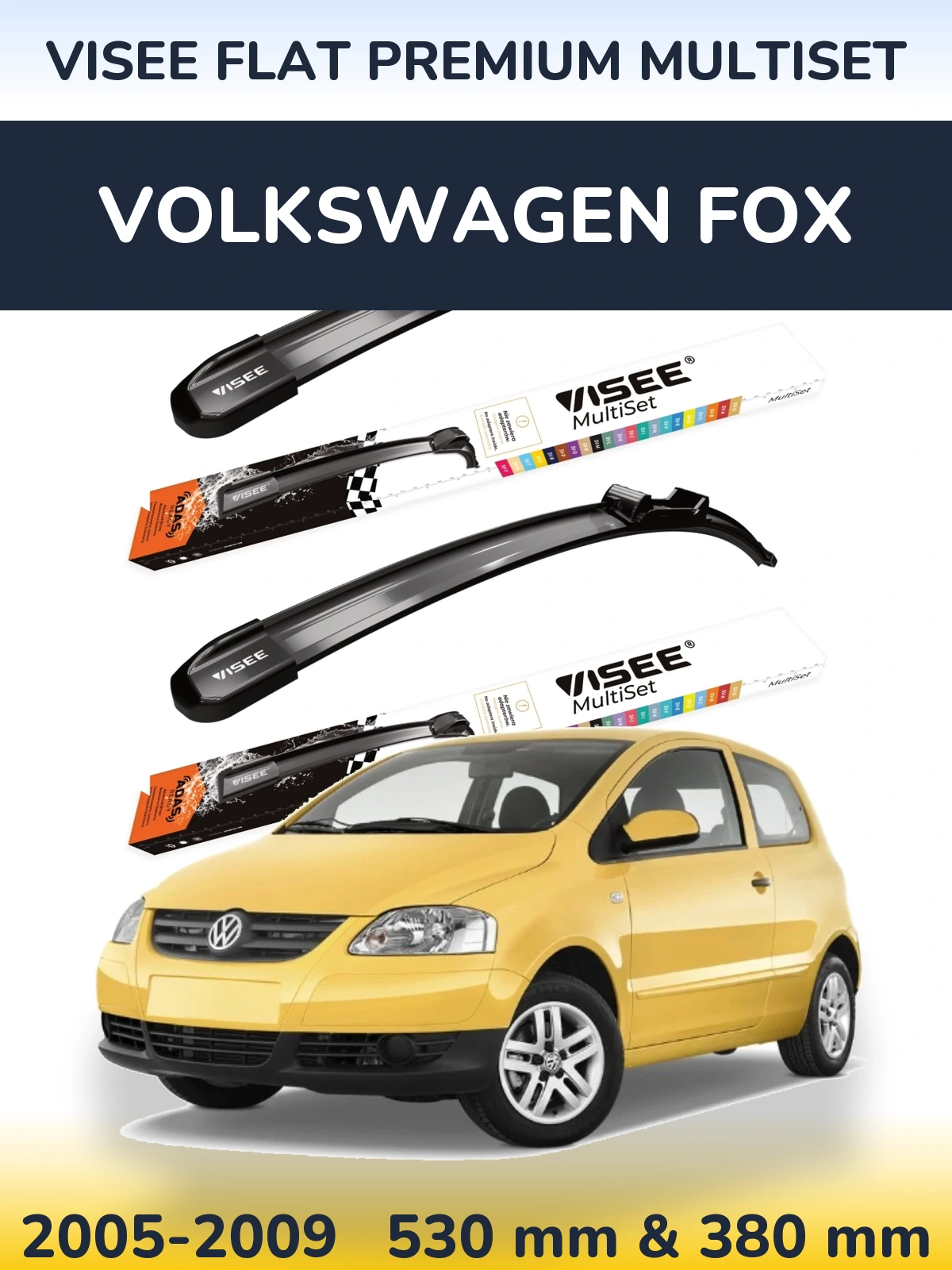 Komplet przednich wycieraczek VISEE FLAT PREMIUM MultiSet 530 & 380 mm do Volkswagen Fox 2005-2009