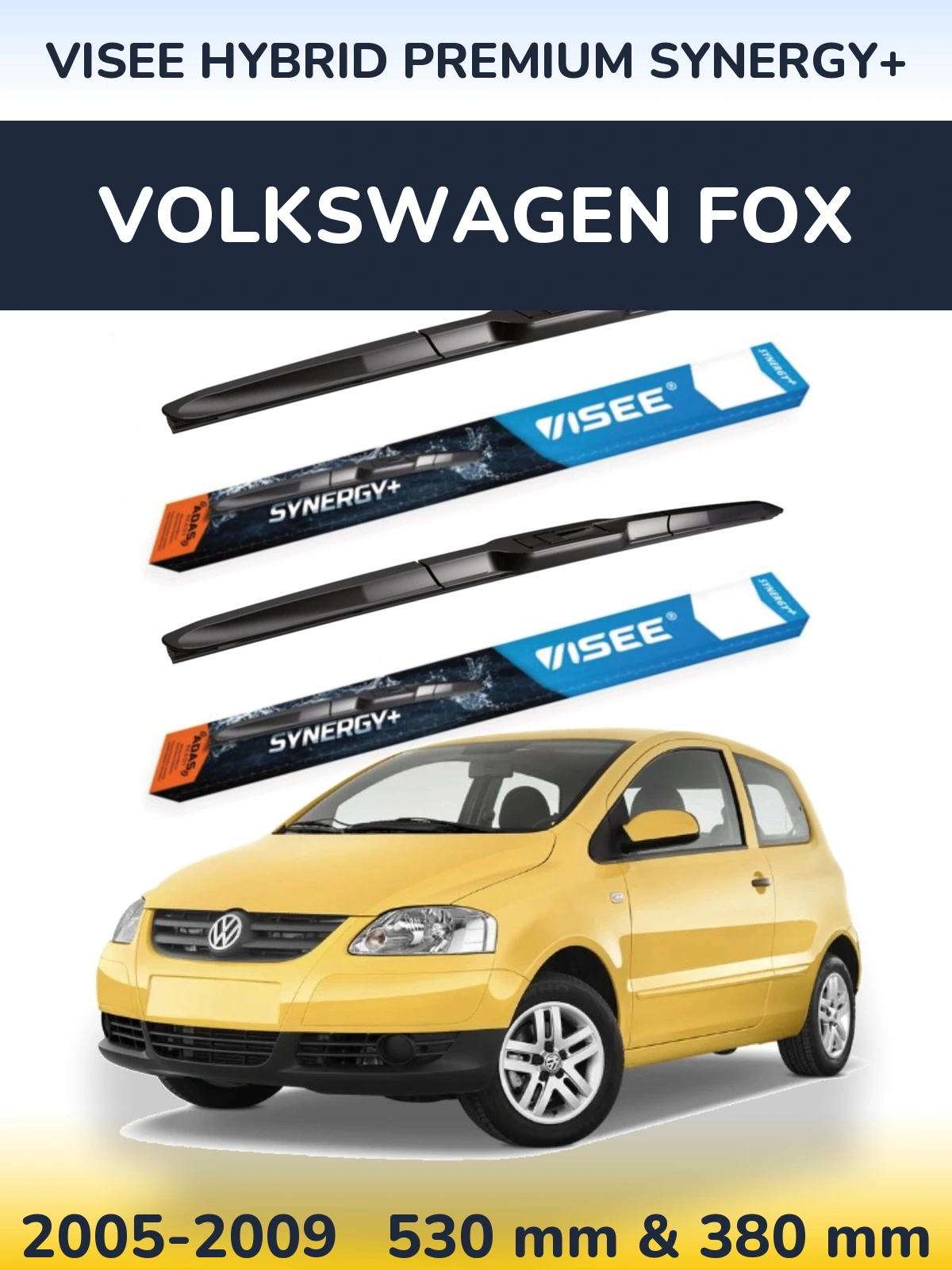 Komplet przednich wycieraczek VISEE HYBRID PREMIUM SYNERGY+ 530 & 380 mm do Volkswagen Fox 2005-2009