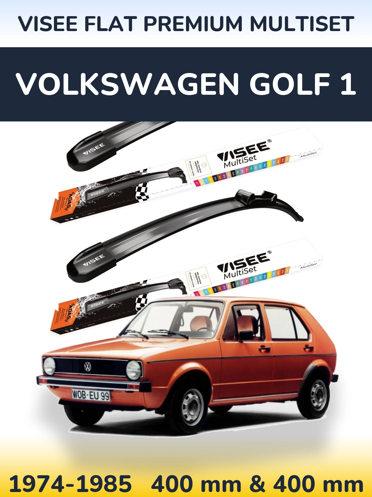 Komplet przednich wycieraczek VISEE FLAT PREMIUM MultiSet 400 & 400 mm do Volkswagen Golf 1 1974-1985