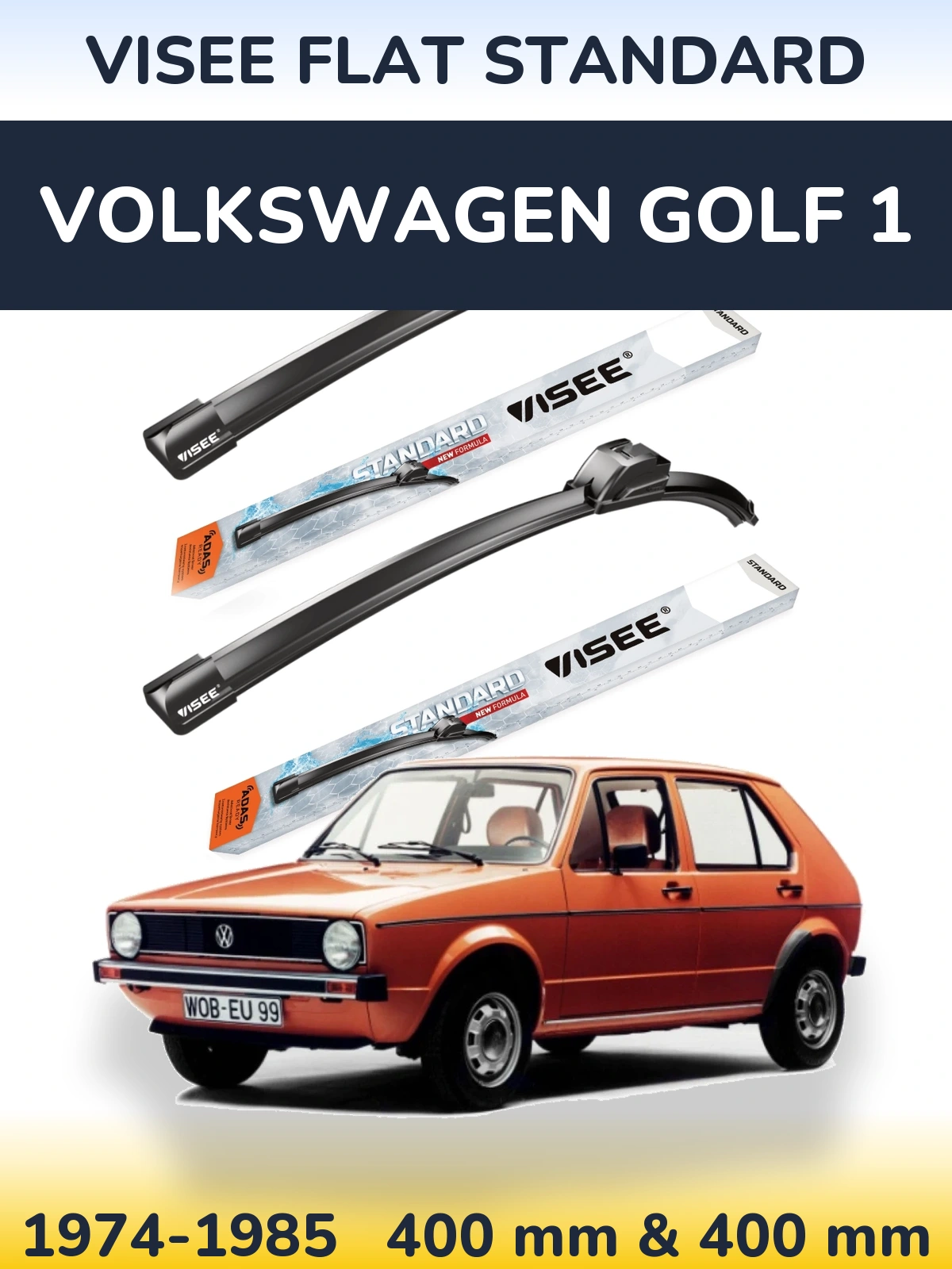 Комплект передних дворников VISEE FLAT STANDARD 400 & 400 мм для Volkswagen Golf 1 1974-1985