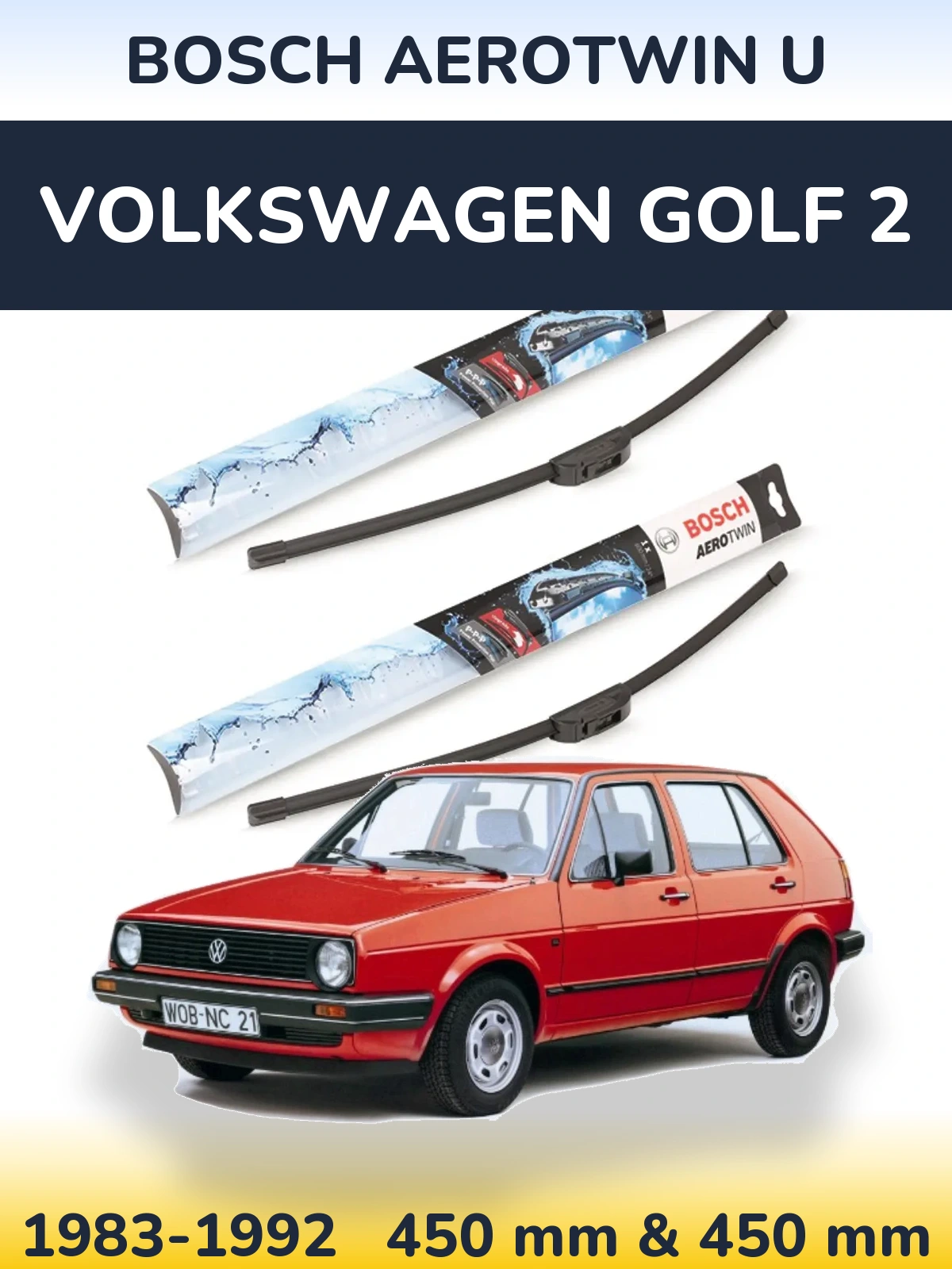 Комплект передних дворников BOSCH AeroTwin U 450 & 450 мм для Volkswagen Golf 2 1983-1992