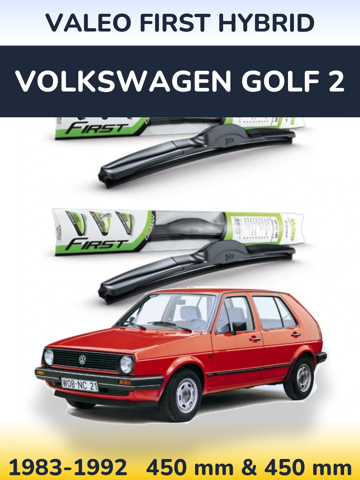 Комплект передних дворников Valeo First Hybrid 450 & 450 мм для Volkswagen Golf 2 1983-1992