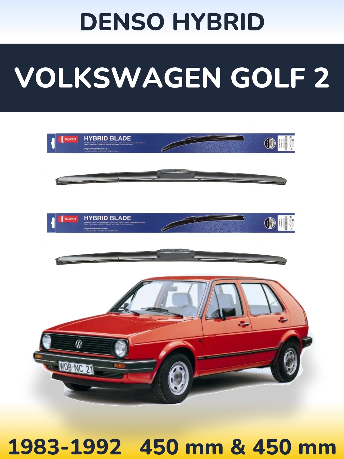 Комплект передних дворников Denso Hybrid 450 & 450 мм для Volkswagen Golf 2 1983-1992