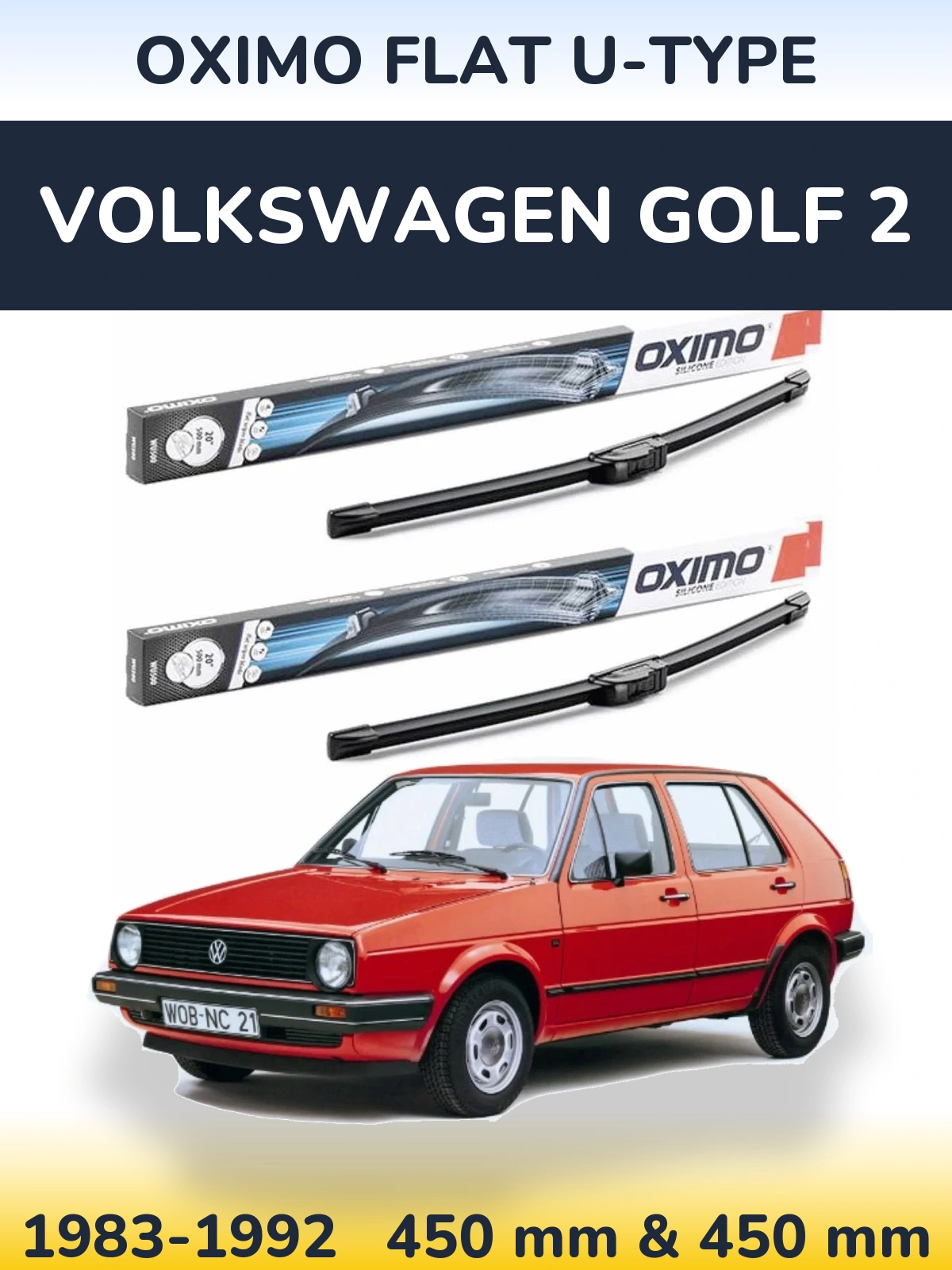 Komplet przednich wycieraczek Oximo Flat U-type 450 & 450 mm do Volkswagen Golf 2 1983-1992