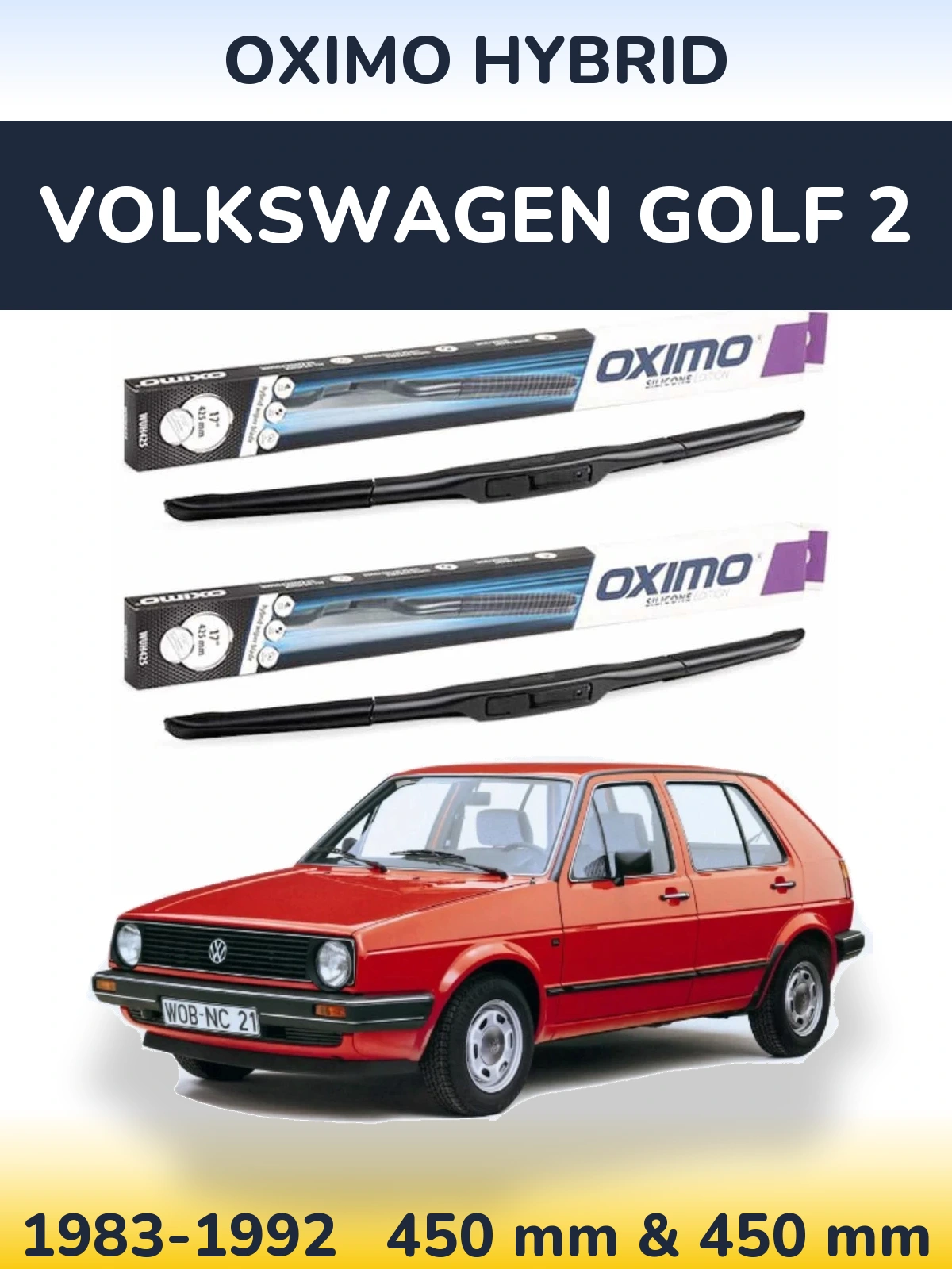 Комплект передних дворников Oximo Hybrid 450 & 450 мм для Volkswagen Golf 2 1983-1992