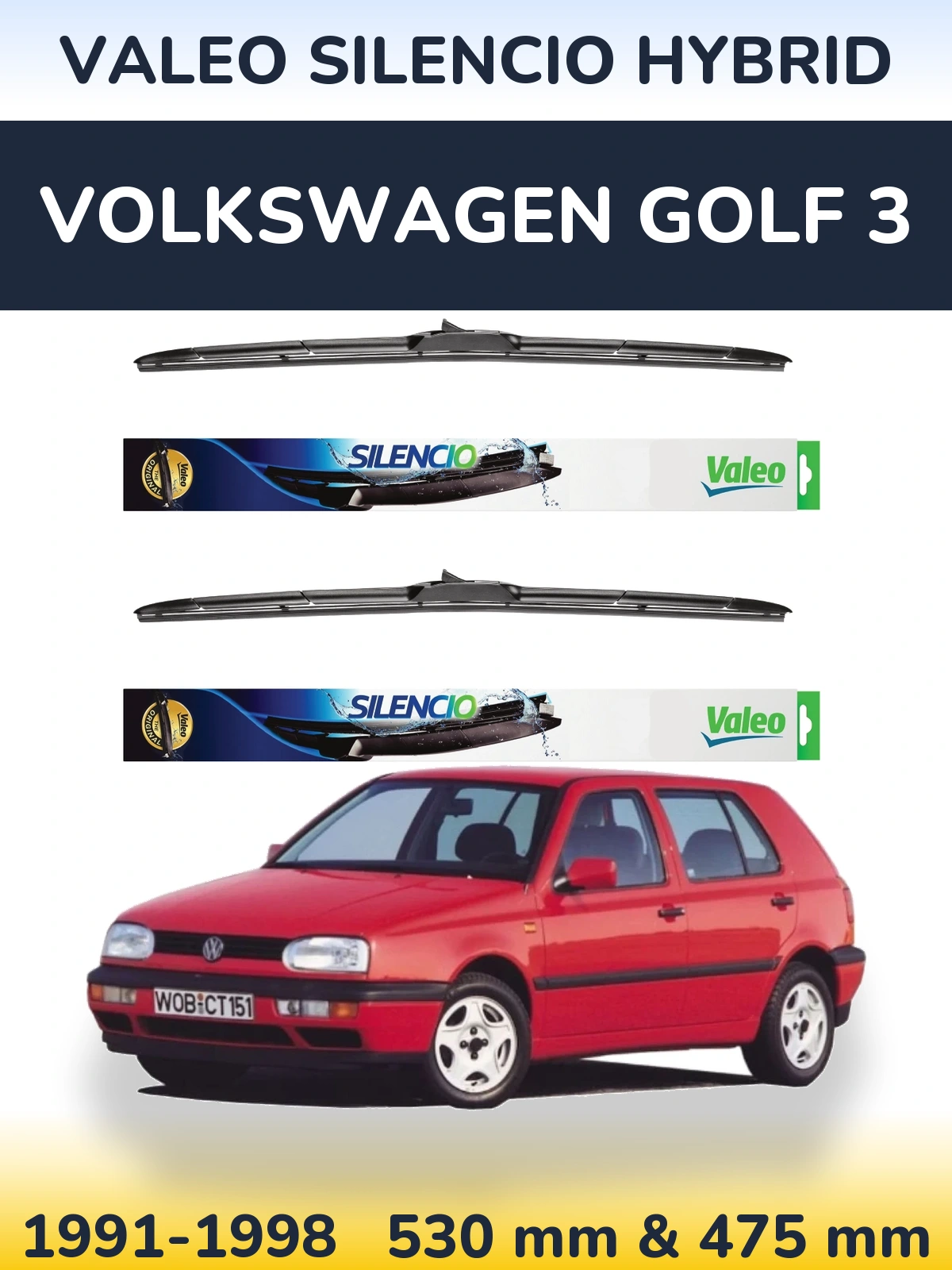 Komplet przednich wycieraczek Valeo Silencio Hybrid 530 & 475 mm do Volkswagen Golf 3 1991-1998