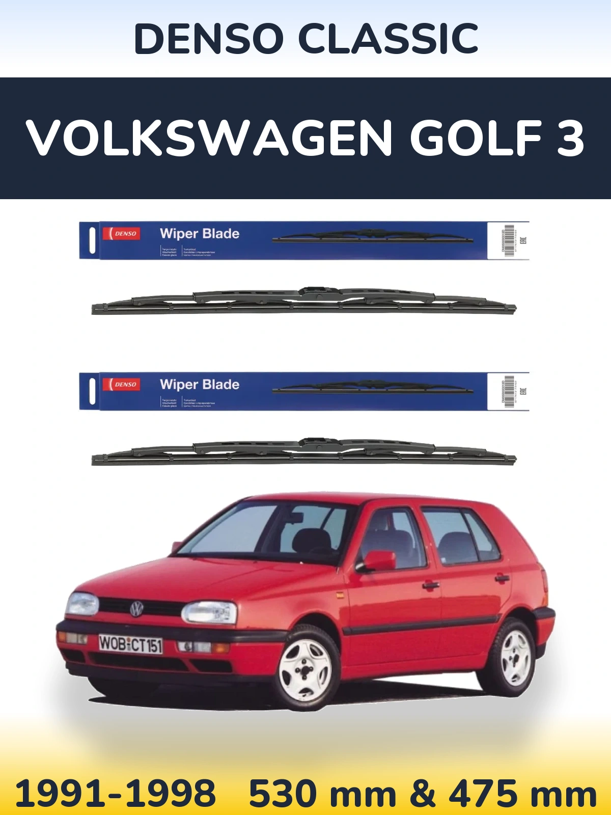 Komplet przednich wycieraczek Denso Classic 530 & 475 mm do Volkswagen Golf 3 1991-1998