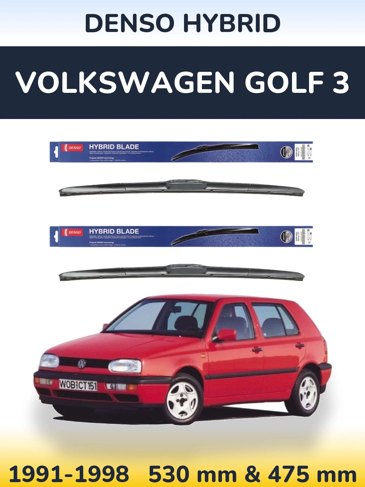 Komplet przednich wycieraczek Denso Hybrid 530 & 475 mm do Volkswagen Golf 3 1991-1998
