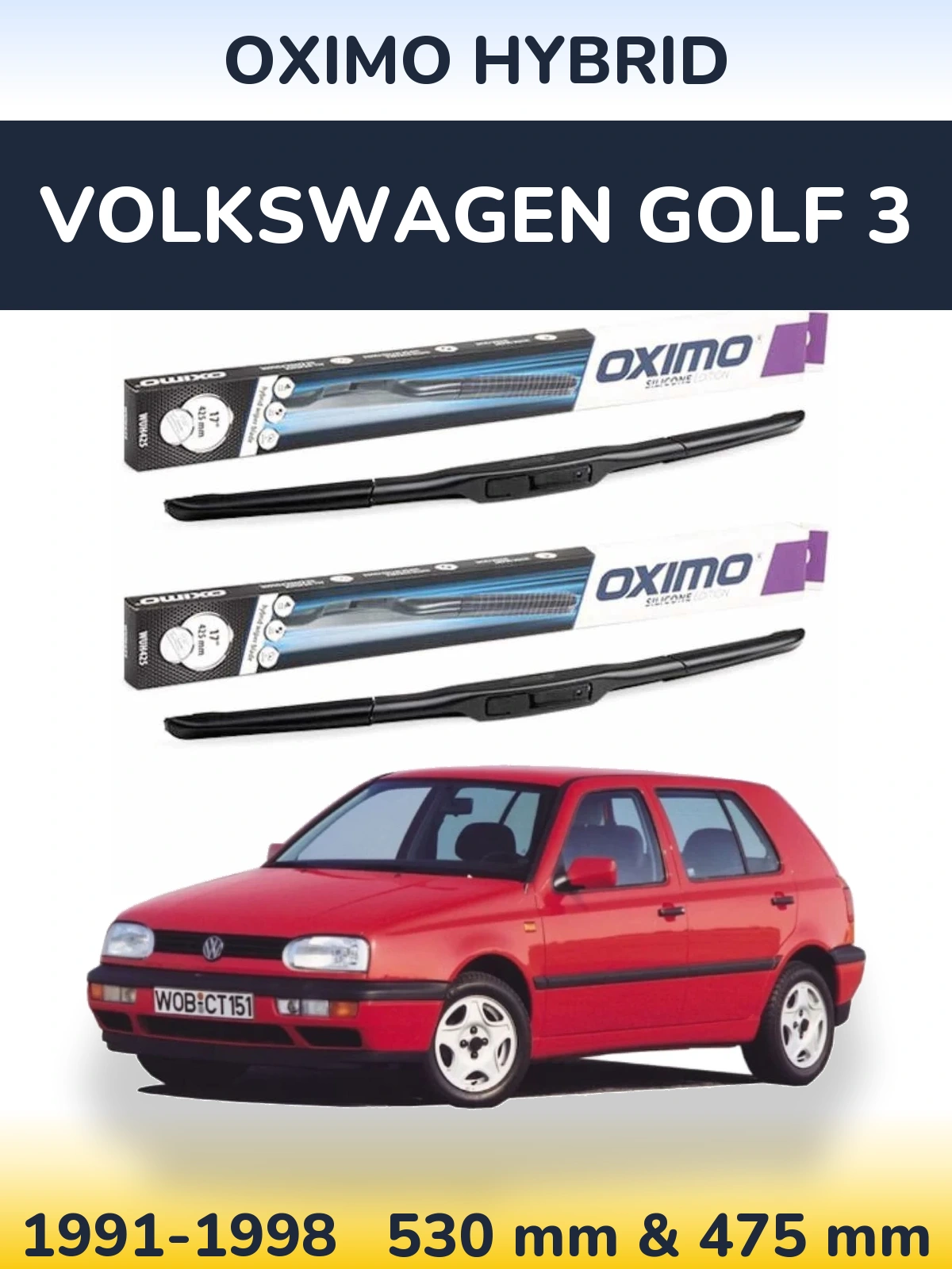 Комплект передних дворников Oximo Hybrid 530 & 475 мм для Volkswagen Golf 3 1991-1998