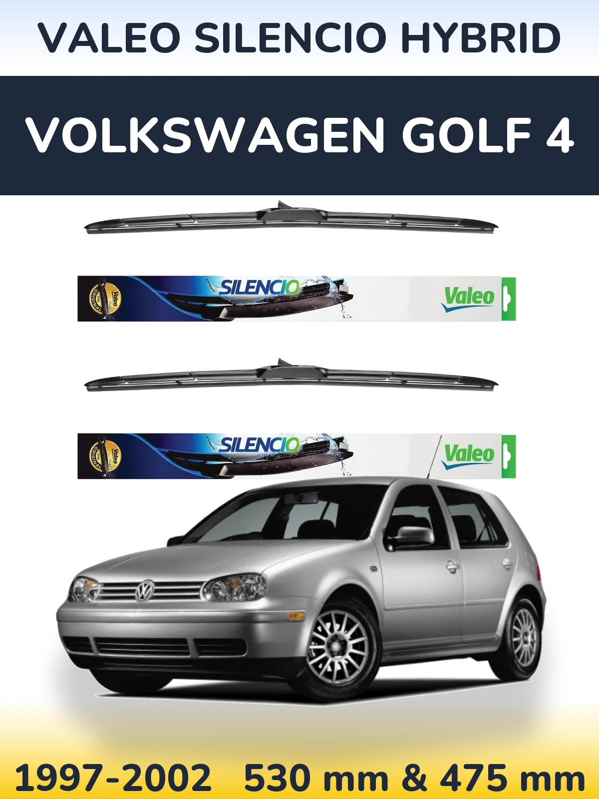 Komplet przednich wycieraczek Valeo Silencio Hybrid 530 & 475 mm do Volkswagen Golf 4 1997-2002