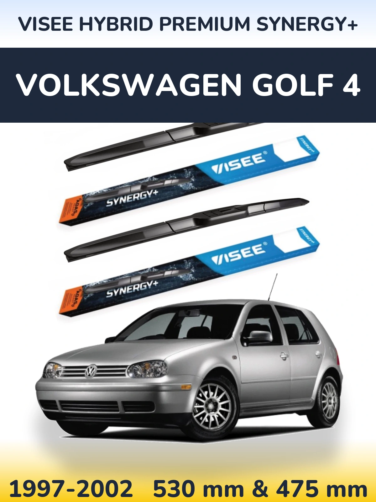 Komplet przednich wycieraczek VISEE HYBRID PREMIUM SYNERGY+ 530 & 475 mm do Volkswagen Golf 4 1997-2002