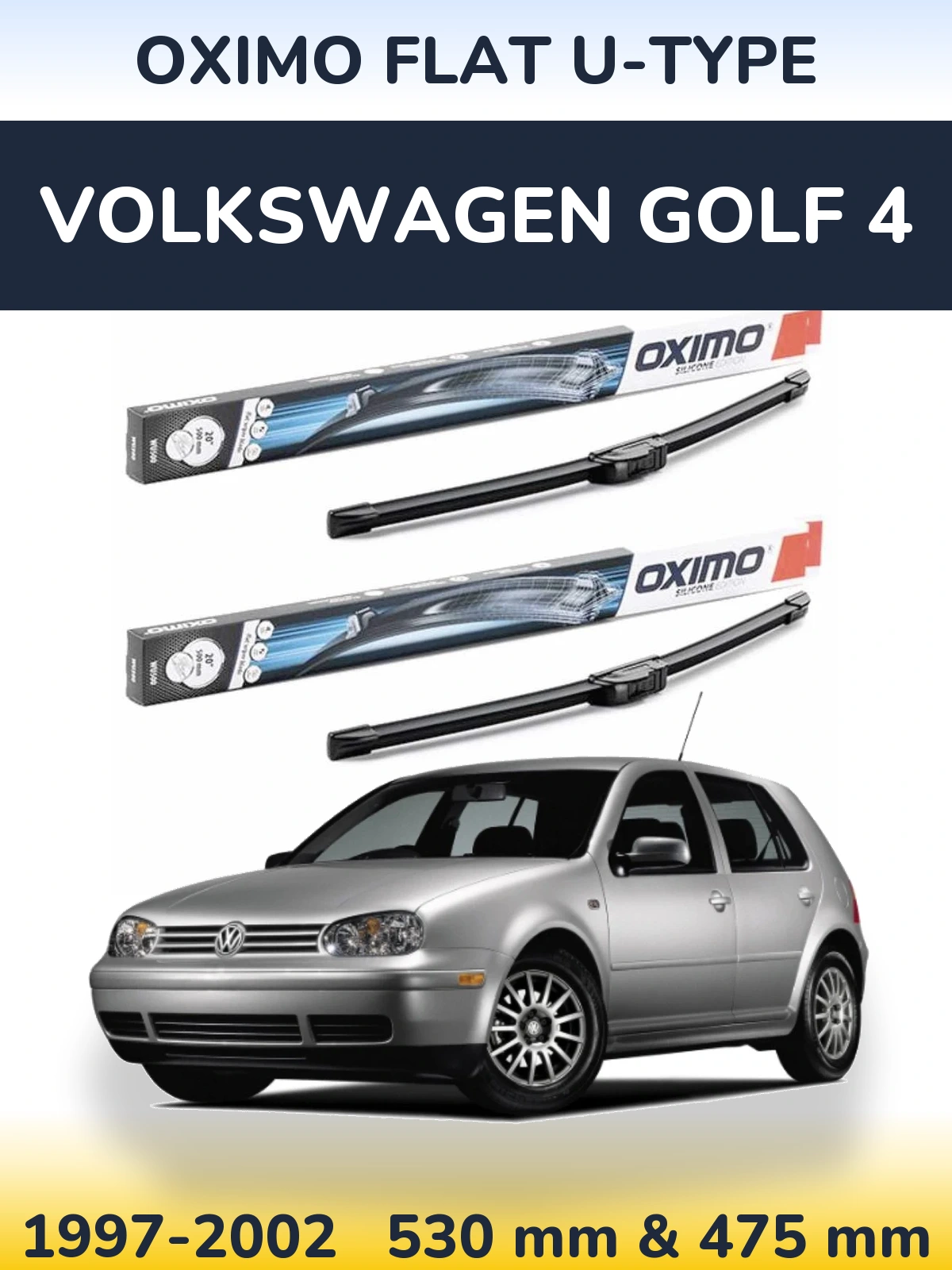 Komplet przednich wycieraczek Oximo Flat U-type 530 & 475 mm do Volkswagen Golf 4 1997-2002