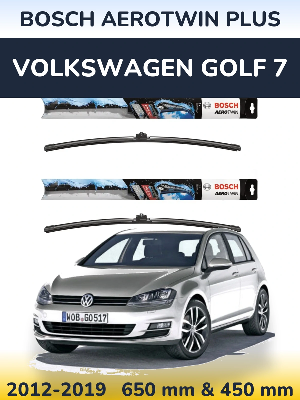 Komplet przednich wycieraczek BOSCH AeroTwin Plus 650 & 450 mm do Volkswagen Golf 7 2012-2019