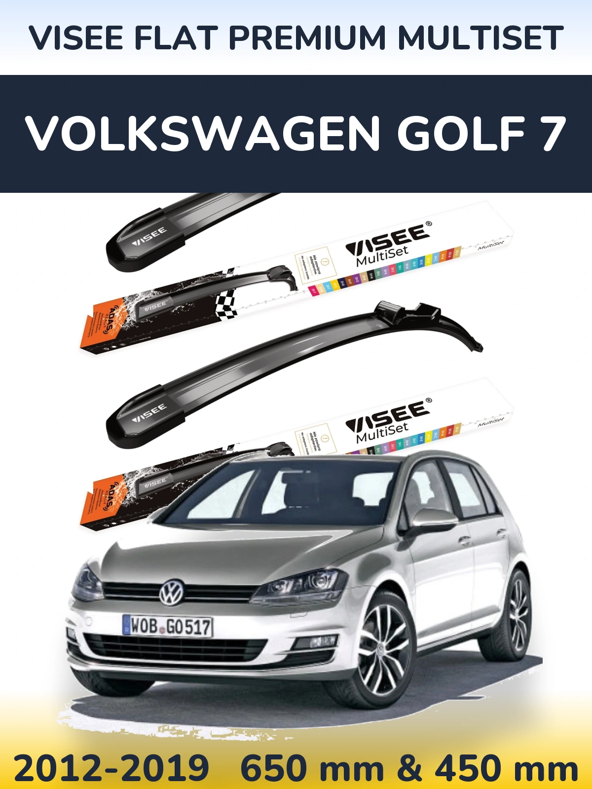 Komplet przednich wycieraczek VISEE FLAT PREMIUM MultiSet 650 & 450 mm do Volkswagen Golf 7 2012-2019