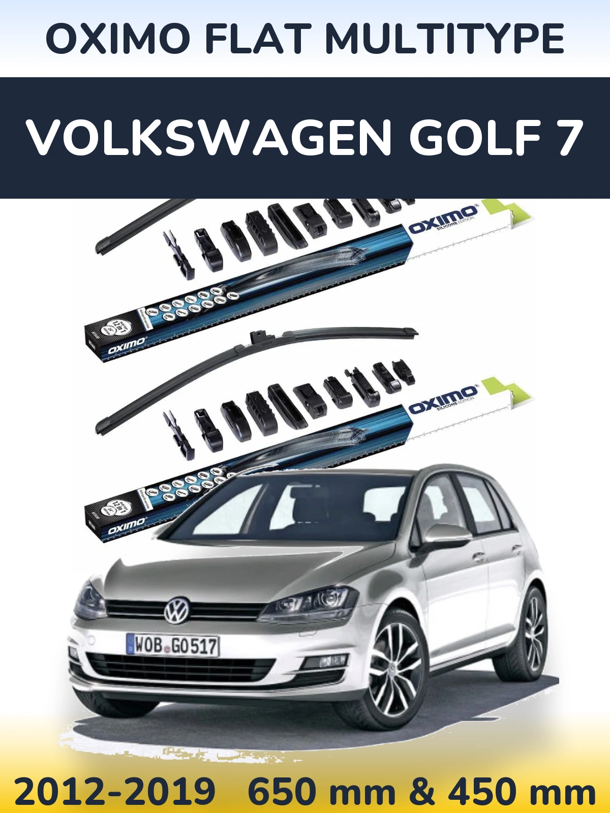 Комплект передних дворников Oximo Flat MultiТипe 650 & 450 мм для Volkswagen Golf 7 2012-2019