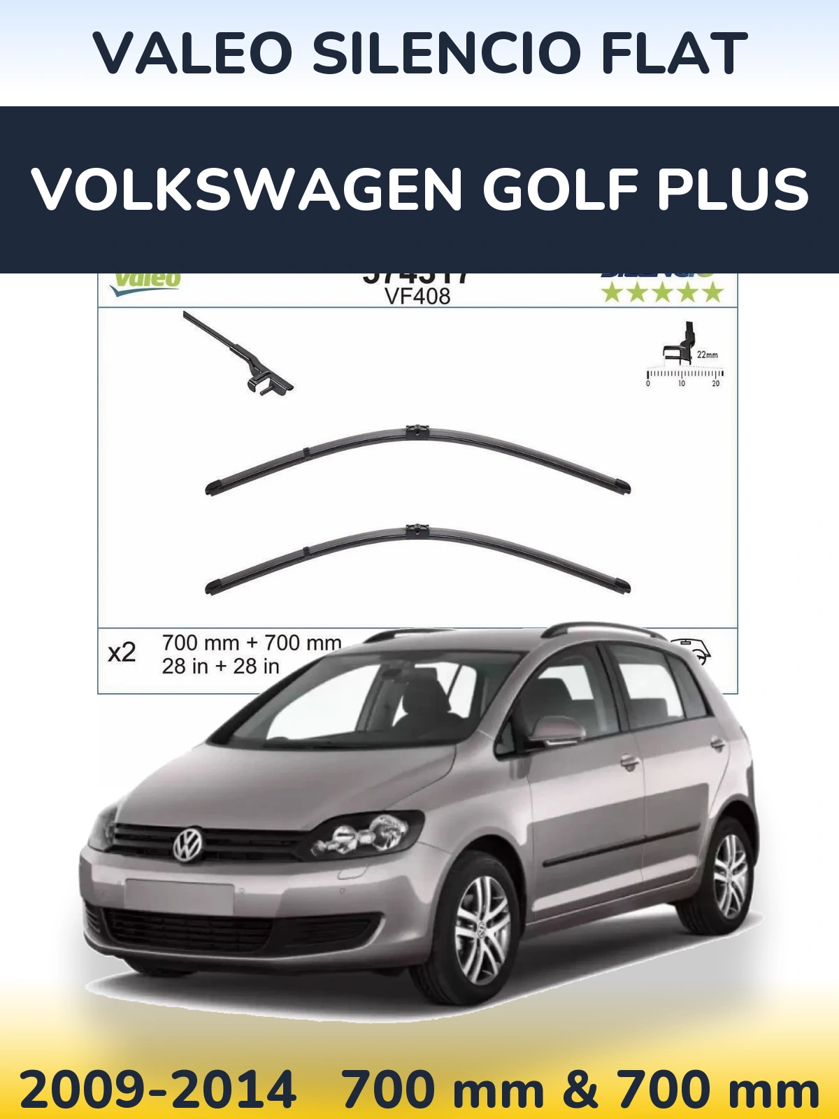 Комплект передних дворников Valeo Silencio Flat 700 & 700 мм для Volkswagen Golf Plus 2009-2014
