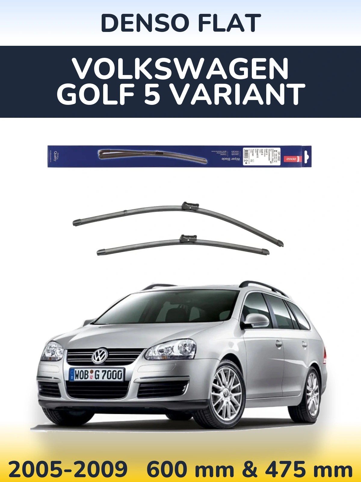 Komplet przednich wycieraczek Denso Flat 600 & 475 mm do Volkswagen Golf 5 Variant 2005-2009