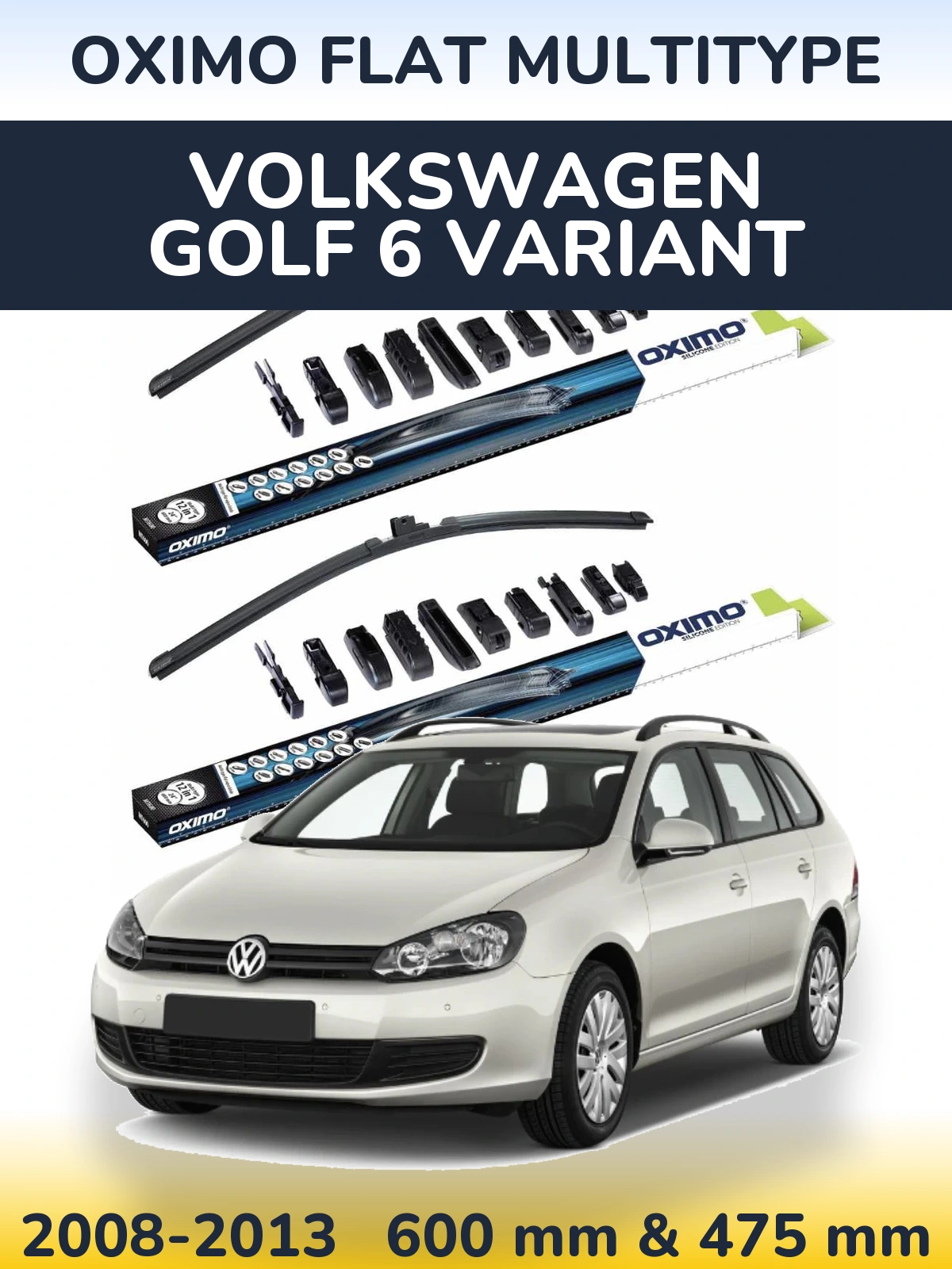 Komplet przednich wycieraczek Oximo Flat MultiType 600 & 475 mm do Volkswagen Golf 6 Variant 2008-2013