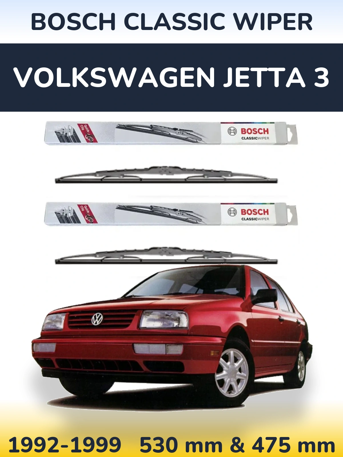 Komplet przednich wycieraczek BOSCH Classic Wiper 530 & 475 mm do Volkswagen Jetta 3 1992-1999