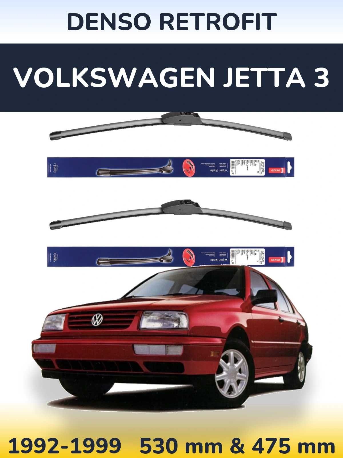 Front wiper blade set Denso Retrofit 530 & 475 mm for Volkswagen Jetta 3 1992-1999