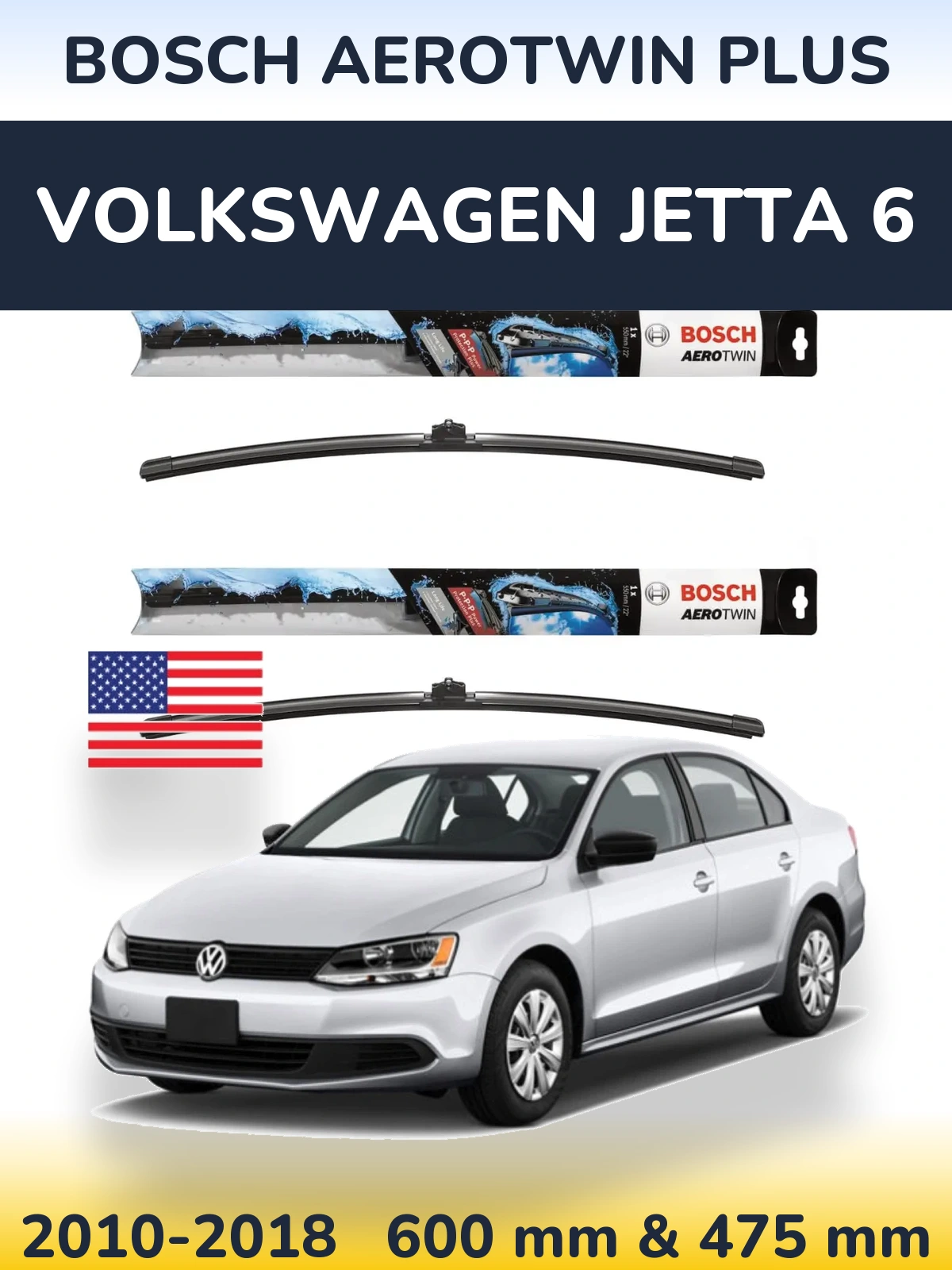 Komplet przednich wycieraczek BOSCH AeroTwin Plus 600 & 475 mm do Volkswagen Jetta 6 2010-2018