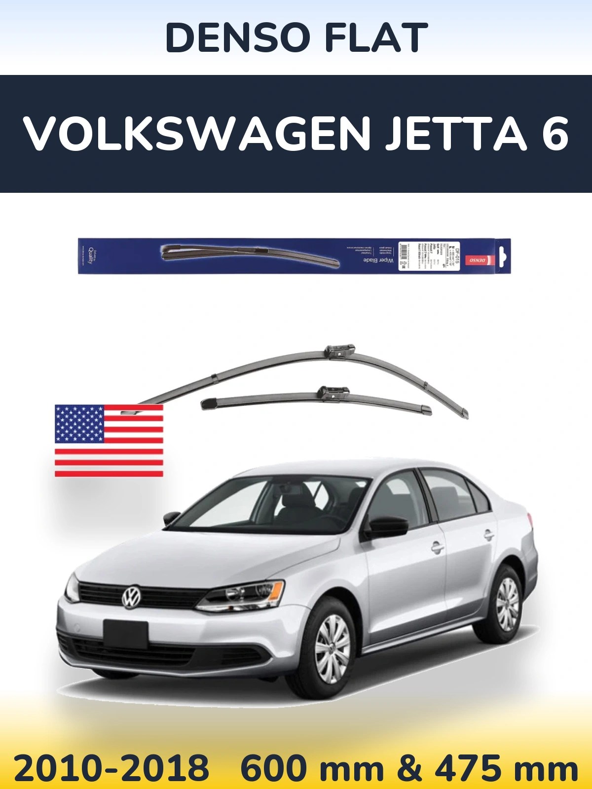 Комплект передних дворников Denso Flat 600 & 475 мм для Volkswagen Jetta 6 2010-2018