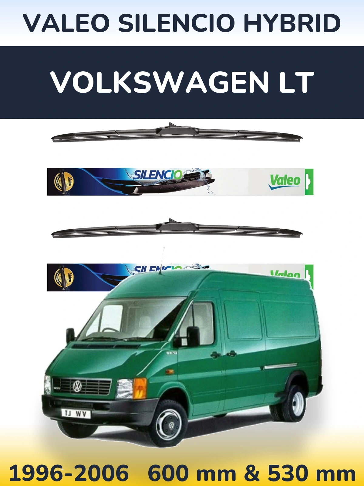 Front wiper blade set Valeo Silencio Hybrid 600 & 530 mm for Volkswagen LT 1996-2006