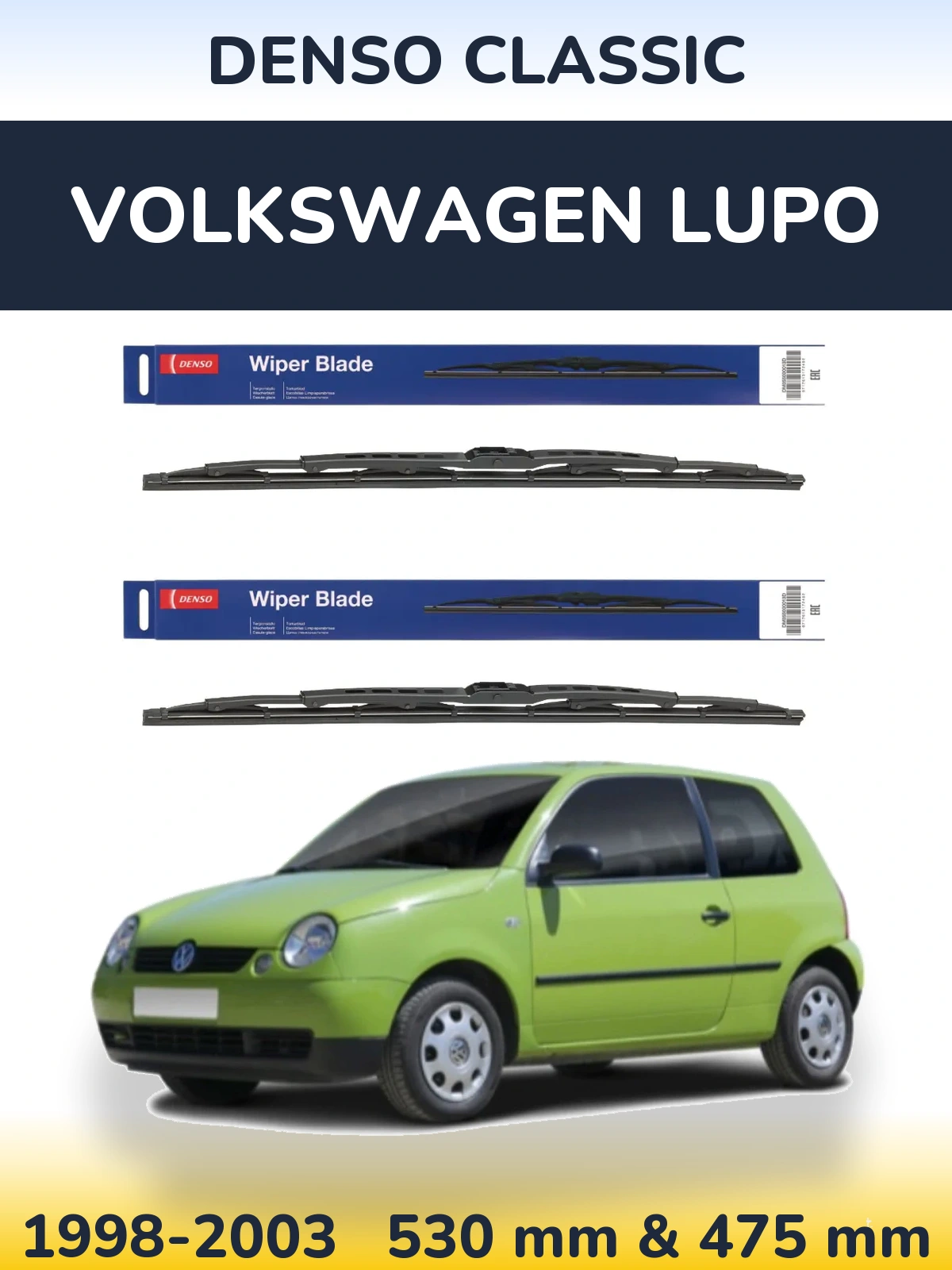 Komplet przednich wycieraczek Denso Classic 530 & 475 mm do Volkswagen Lupo 1998-2003