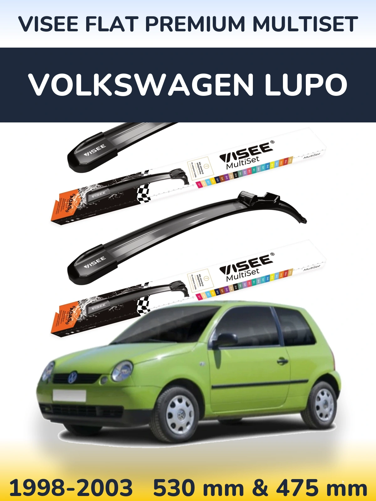 Komplet przednich wycieraczek VISEE FLAT PREMIUM MultiSet 530 & 475 mm do Volkswagen Lupo 1998-2003