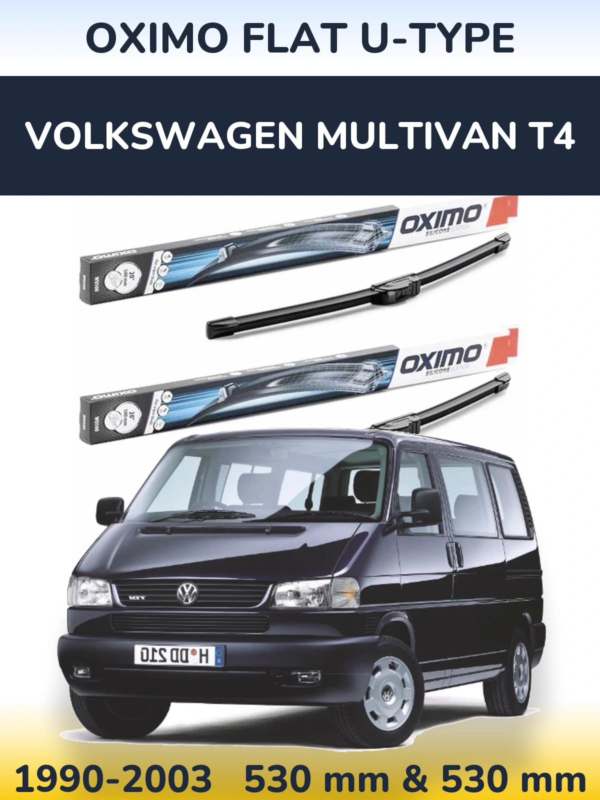 Комплект передних дворников Oximo Flat U-type 530 & 530 мм для Volkswagen Multivan T4 1990-2003
