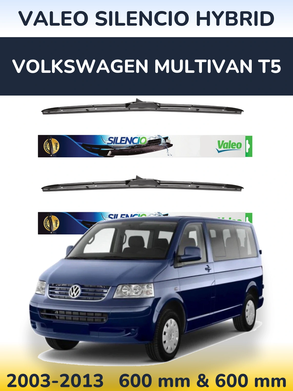 Комплект передних дворников Valeo Silencio Hybrid 600 & 600 мм для Volkswagen Multivan T5 2003-2013