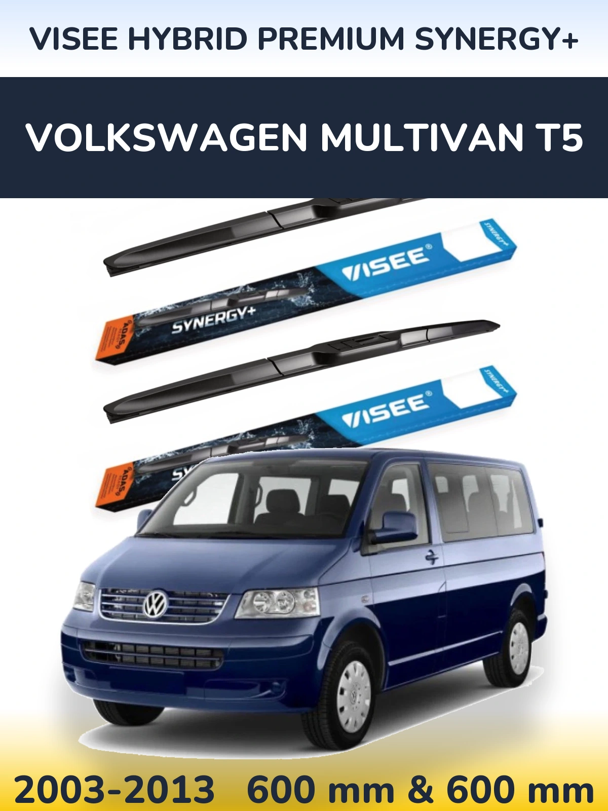 Комплект передних дворников VISEE HYBRID PREMIUM SYNERGY+ 600 & 600 мм для Volkswagen Multivan T5 2003-2013