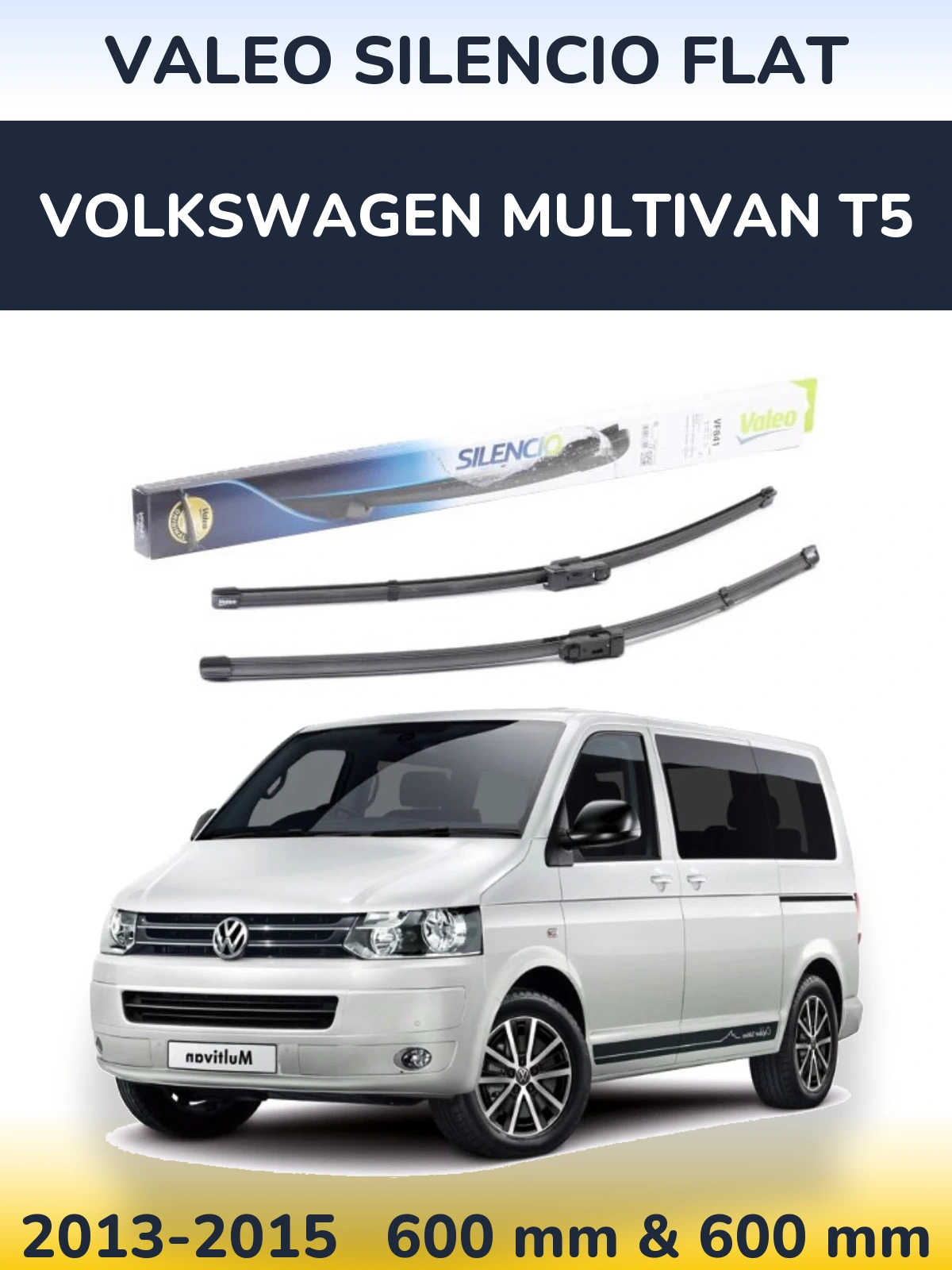 Komplet przednich wycieraczek Valeo Silencio Flat 600 & 600 mm do Volkswagen Multivan T5 2013-2015