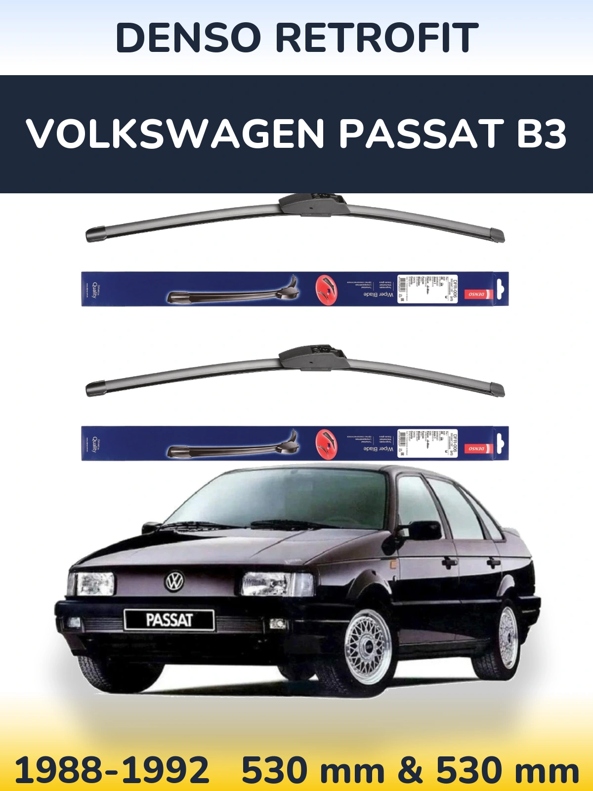 Komplet przednich wycieraczek Denso Retrofit 530 & 530 mm do Volkswagen Passat B3 1988-1992