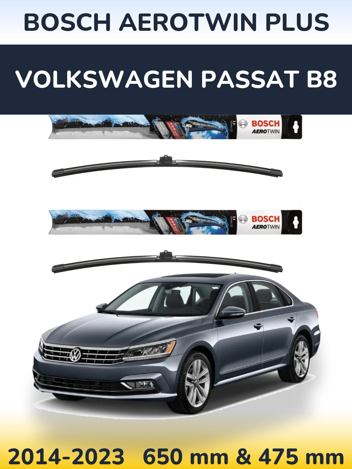 Komplet przednich wycieraczek BOSCH AeroTwin Plus 650 & 475 mm do Volkswagen Passat B8 2014-2023