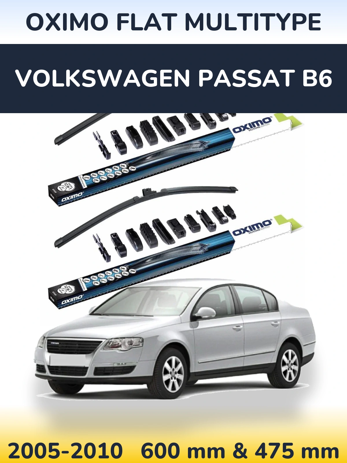 Komplet przednich wycieraczek Oximo Flat MultiType 600 & 475 mm do Volkswagen Passat B6 2005-2010