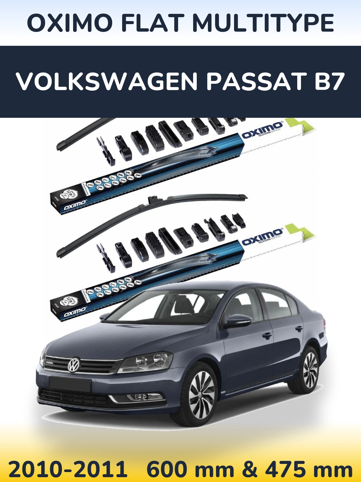 Комплект передних дворников Oximo Flat MultiТипe 600 & 475 мм для Volkswagen Passat B7 2010-2011