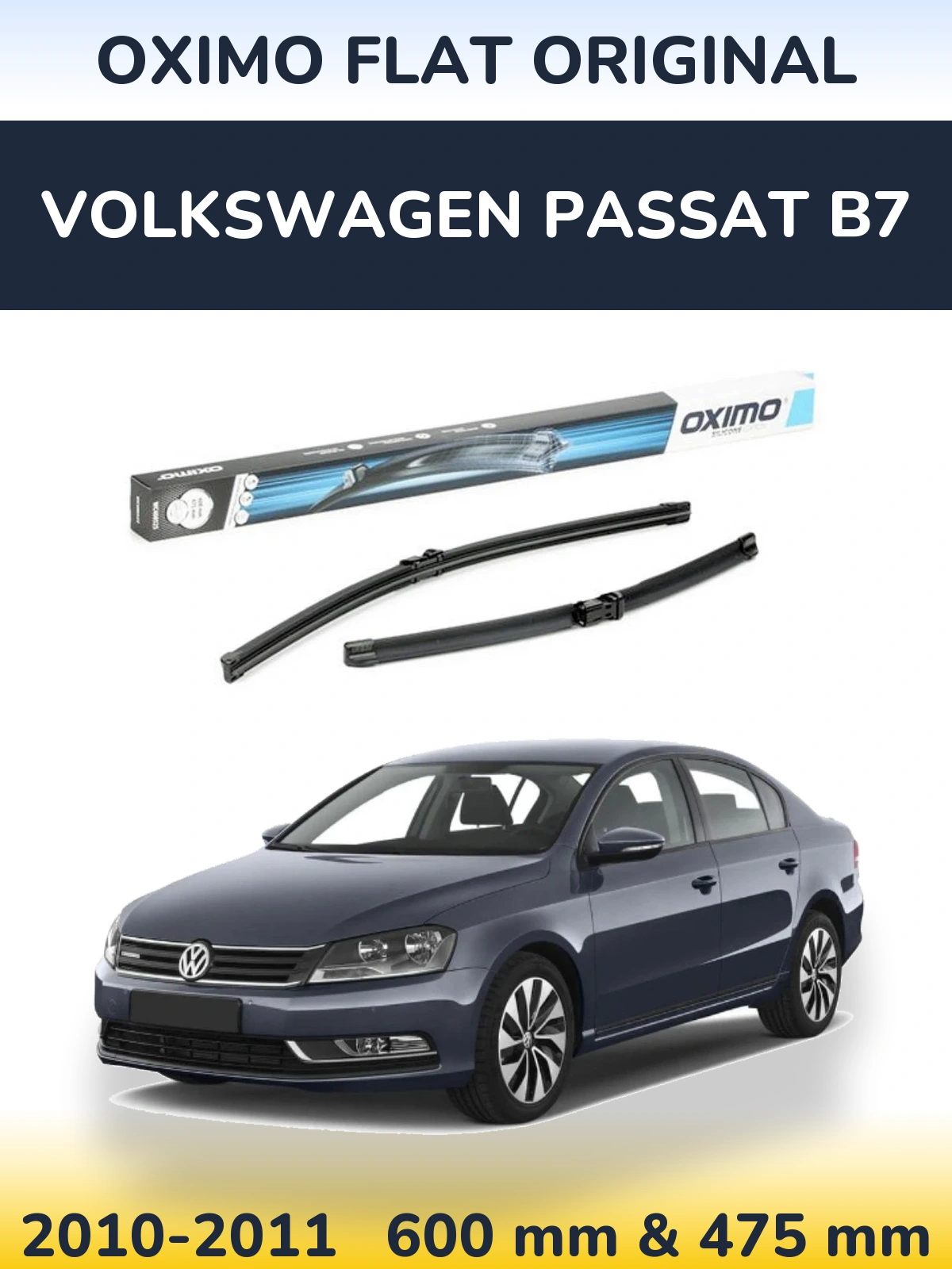 Комплект передних дворников Oximo Flat Original 600 & 475 мм для Volkswagen Passat B7 2010-2011