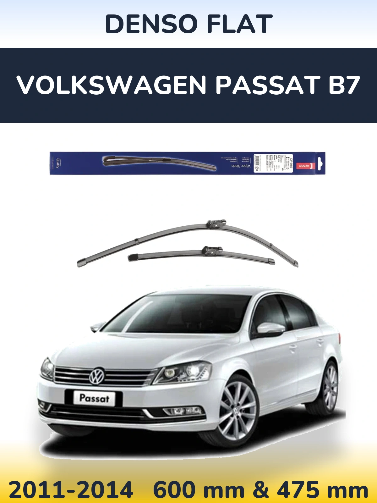 Komplet przednich wycieraczek Denso Flat 600 & 475 mm do Volkswagen Passat B7 2011-2014