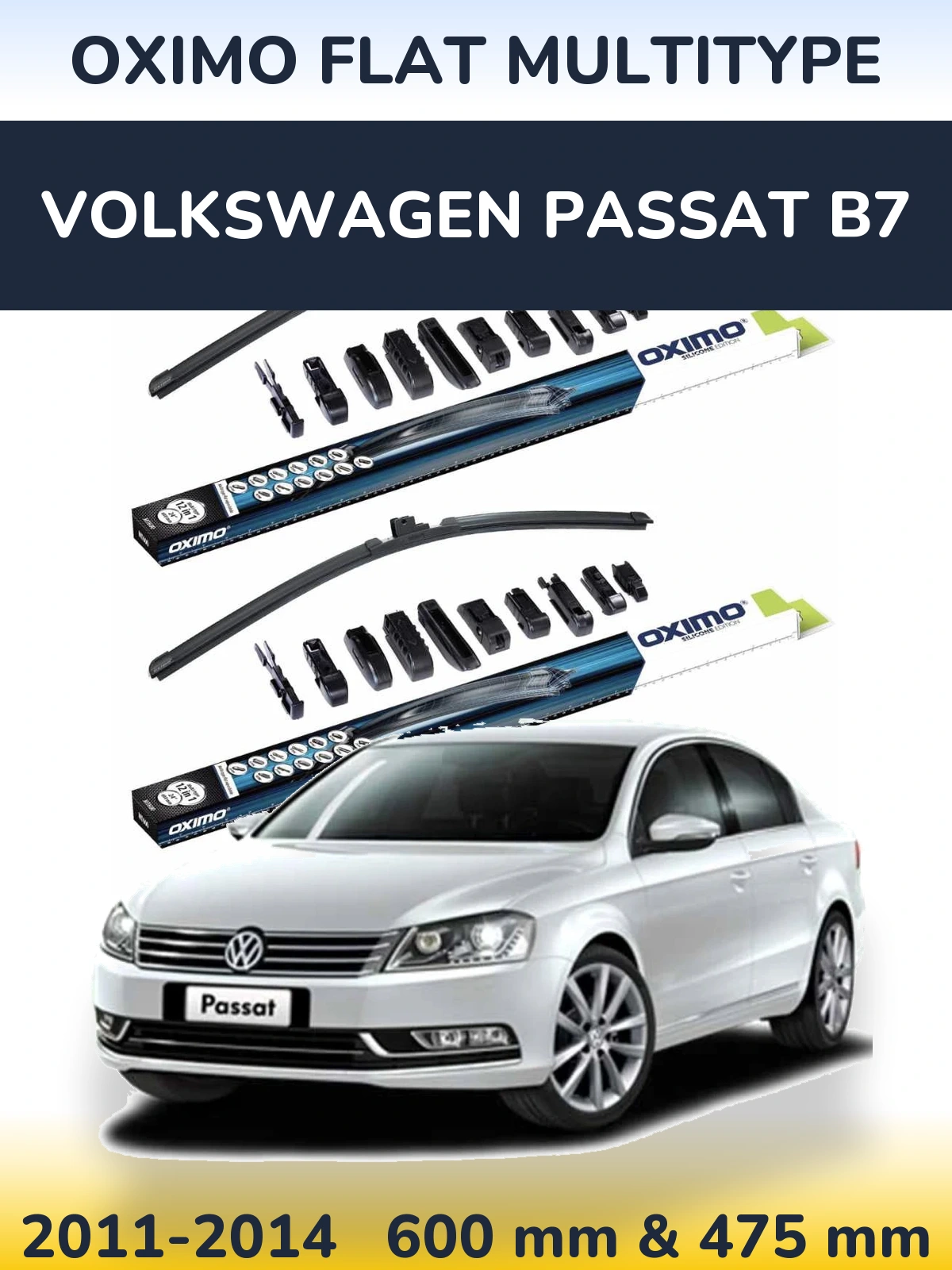 Komplet przednich wycieraczek Oximo Flat MultiType 600 & 475 mm do Volkswagen Passat B7 2011-2014