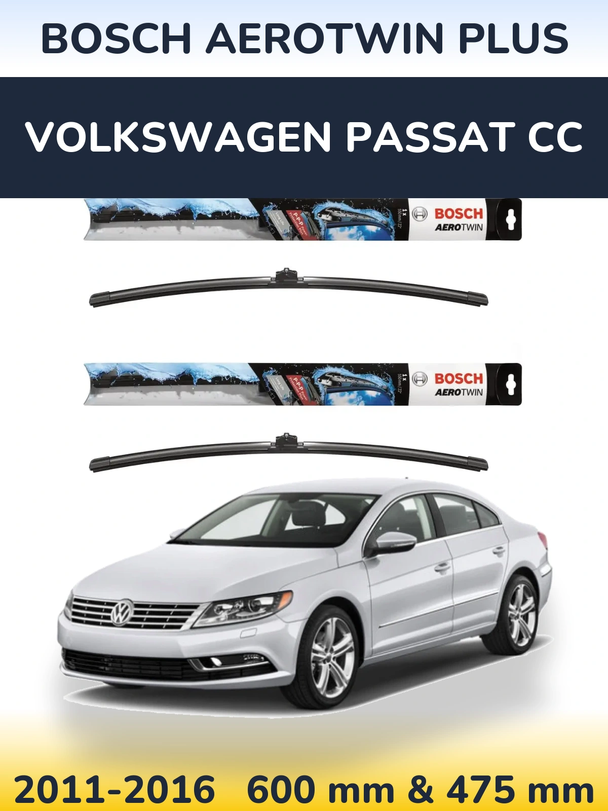 Komplet przednich wycieraczek BOSCH AeroTwin Plus 600 & 475 mm do Volkswagen Passat CC 2011-2016