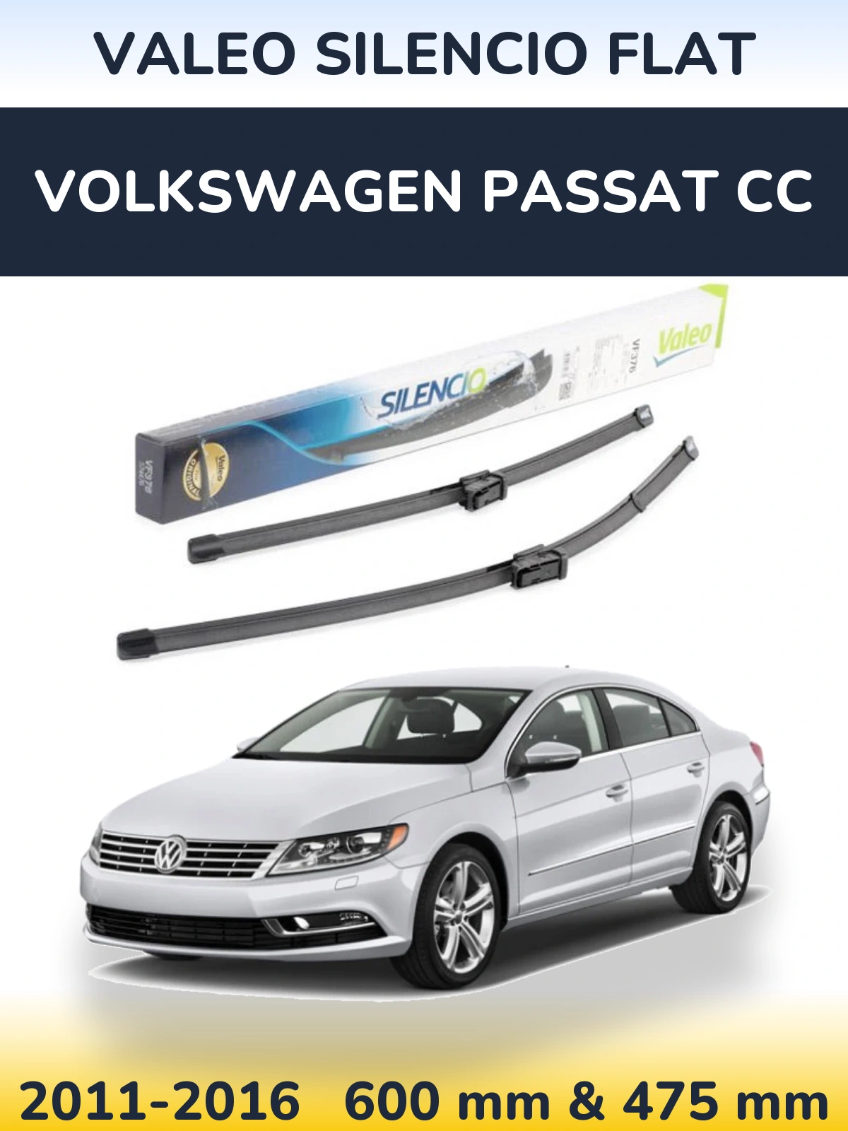 Комплект передних дворников Valeo Silencio Flat 600 & 475 мм для Volkswagen Passat CC 2011-2016
