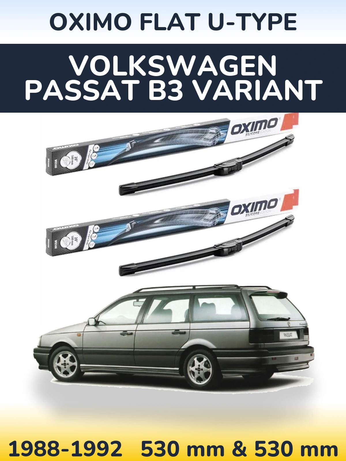 Komplet przednich wycieraczek Oximo Flat U-type 530 & 530 mm do Volkswagen Passat B3 Variant 1988-1992