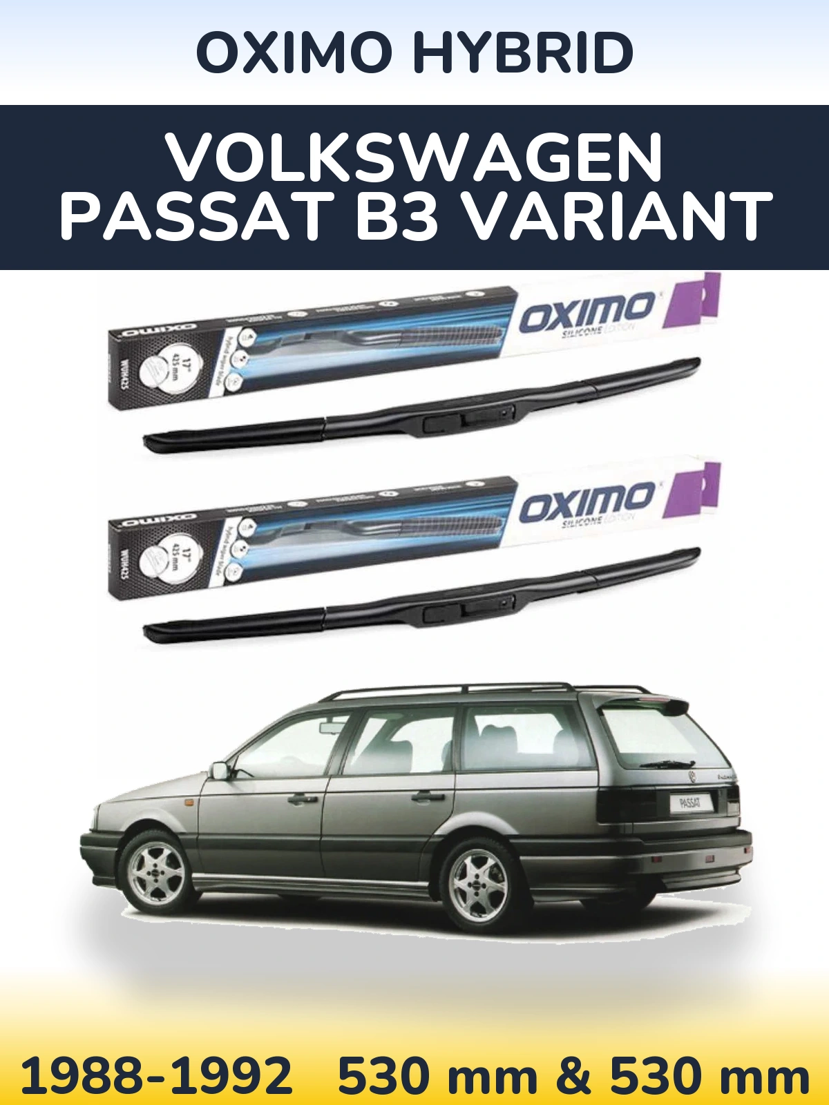 Комплект передних дворников Oximo Hybrid 530 & 530 мм для Volkswagen Passat B3 Variant 1988-1992