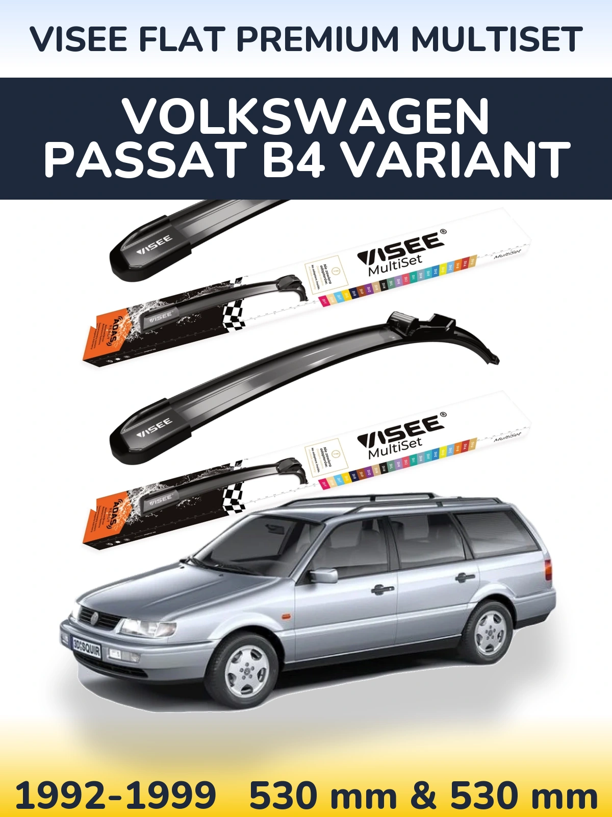 Komplet przednich wycieraczek VISEE FLAT PREMIUM MultiSet 530 & 530 mm do Volkswagen Passat B4 Variant 1992-1999